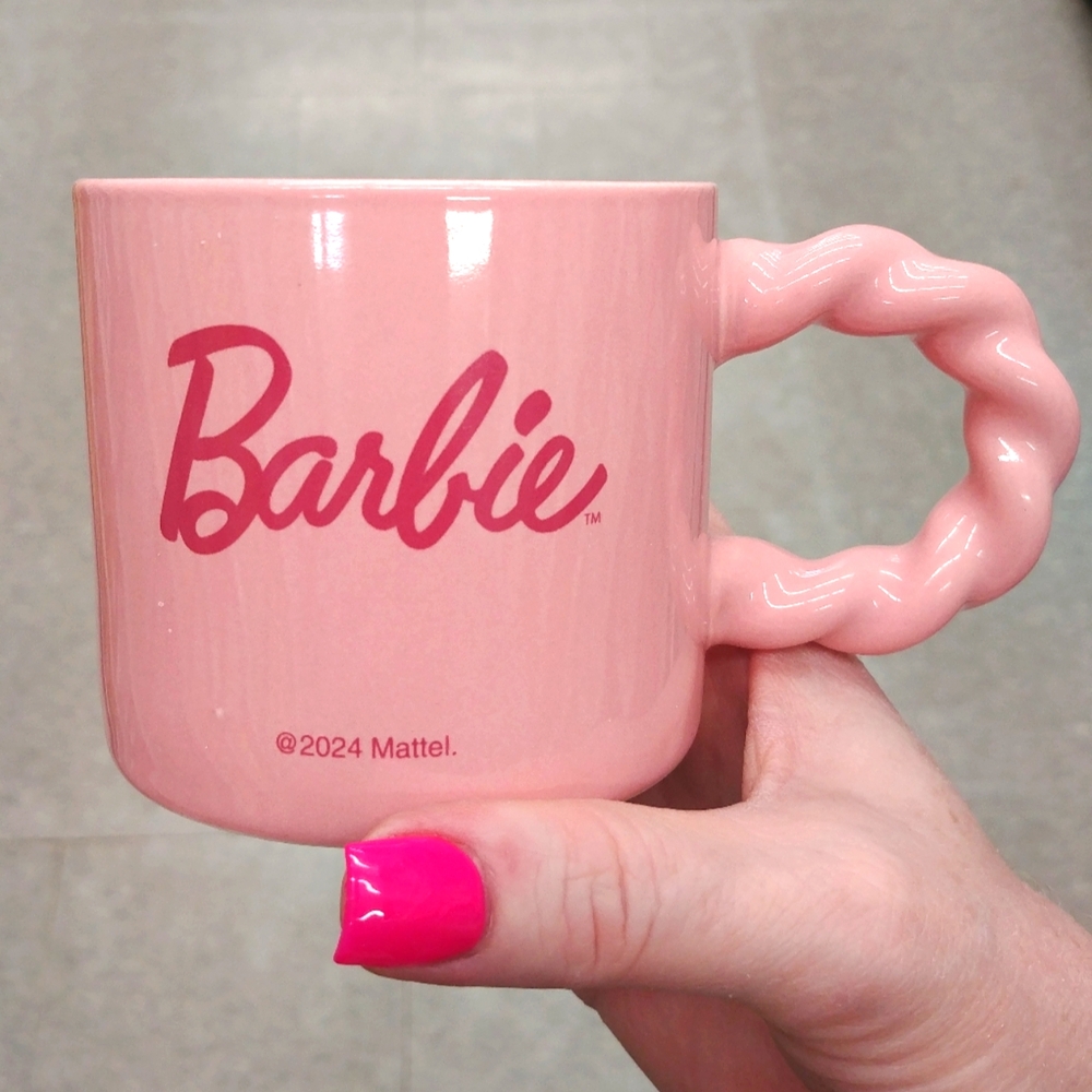 NIB Barbie Genuine Mattel Pink Ceramic Mug with Twisted Handle